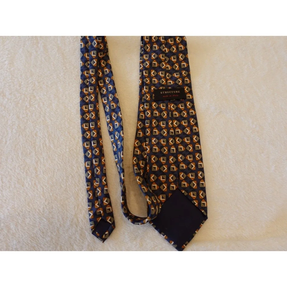 Vintage 90s Structure Abstract Geometric Silk Neck Tie USA Blue Triangle‎ Y2K